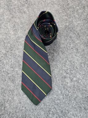 Brooks Brothers Makers Repp Stripe Silk Tie Navy Green Red Yellow Made USA